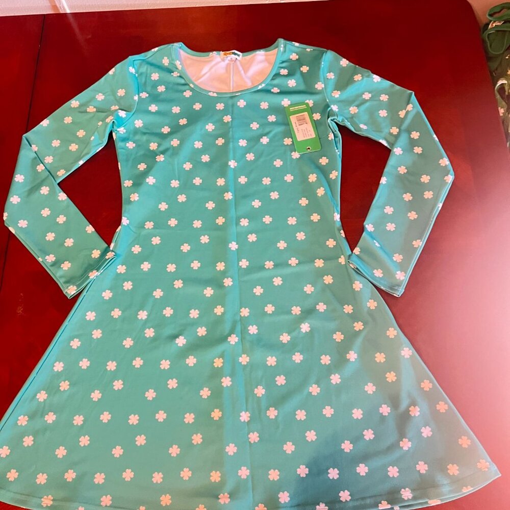Tipsy‎ Elves St Patricks Day Clover Confetti Dress Womens Green White Shamrock - Picture 4 of 6